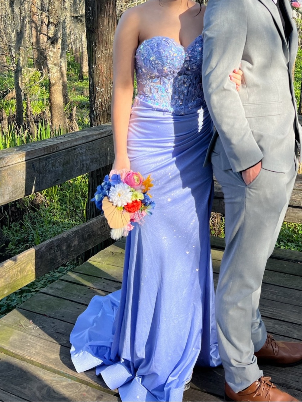Lavender Strapless Beaded Prom Gown